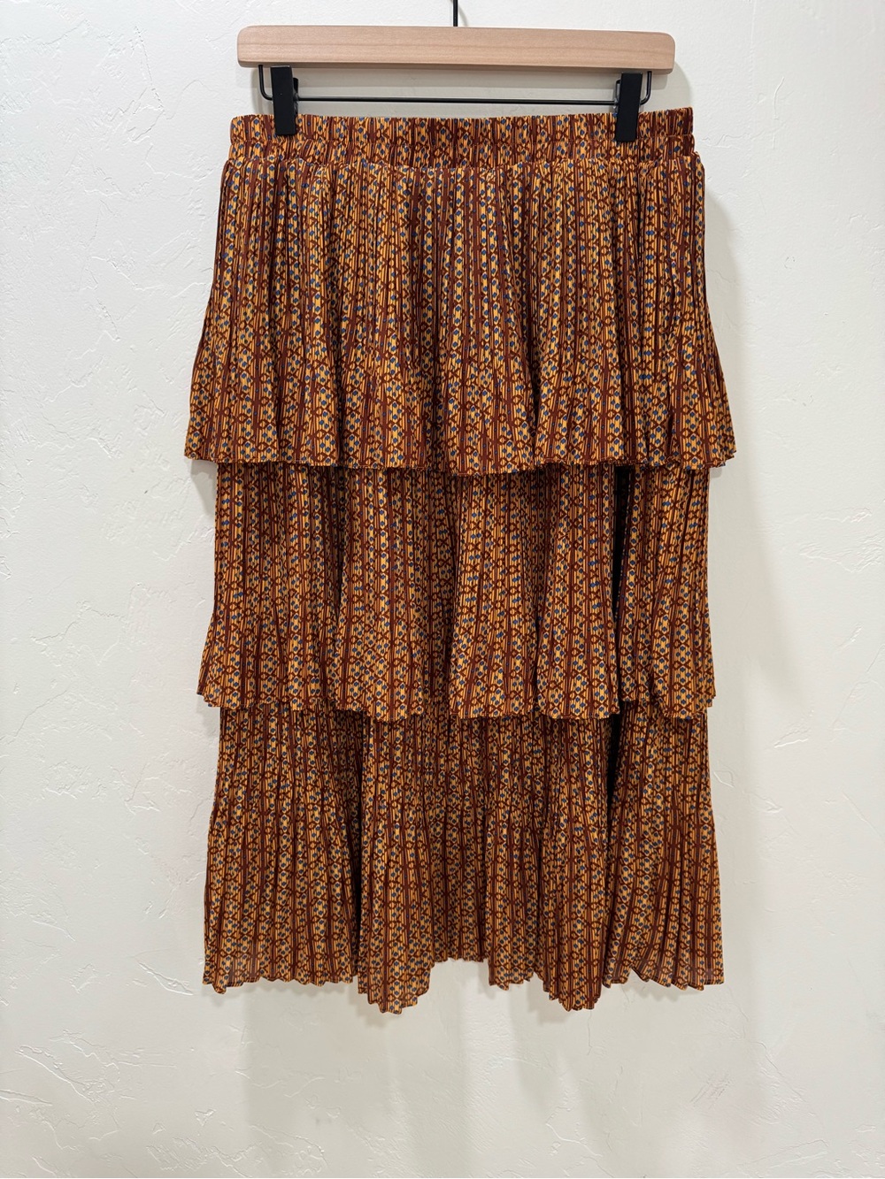 EUC Comme Toi Anthropologie Women's Large Pleated Layered Midi Skirt Brown - Picture 2 of 9